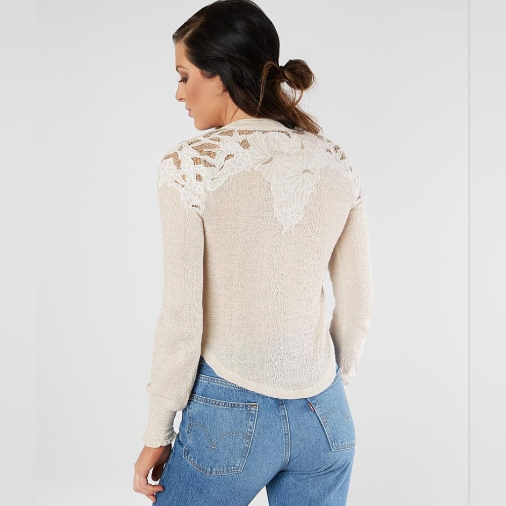 Free People Womens Easy Breezy Applique Henley Shirt Top Size Large